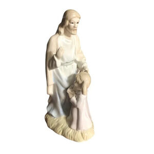 Jesus Standing w/Child Little Girl Reading 8.5" Statue Figurine Pastel Colors